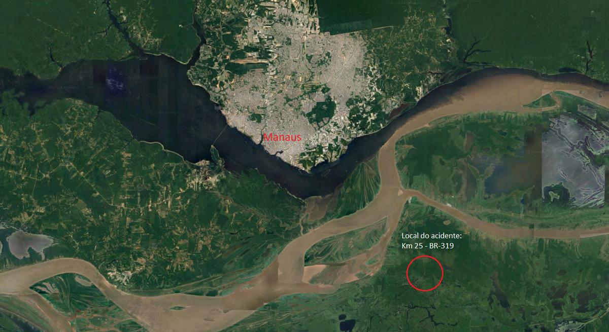 Local do acidente fica próximo a Manaus, no entanto, o acesso é dificultado por só ser acessível via fluvial (Imagem: Google Maps)