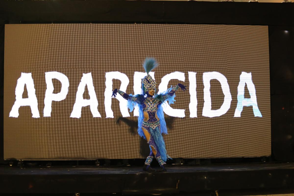 A tecnologia também foi utilizada pela escola de samba. Um telão de LED gigante foi utilizado como parte do desfile (Foto: Junio Matos)