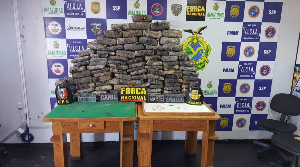 Ao todo, foram encontrados pelos policiais 98 tabletes de maconha do tipo skunk, que totalizaram 141 quilos (Foto: Divulgação)
