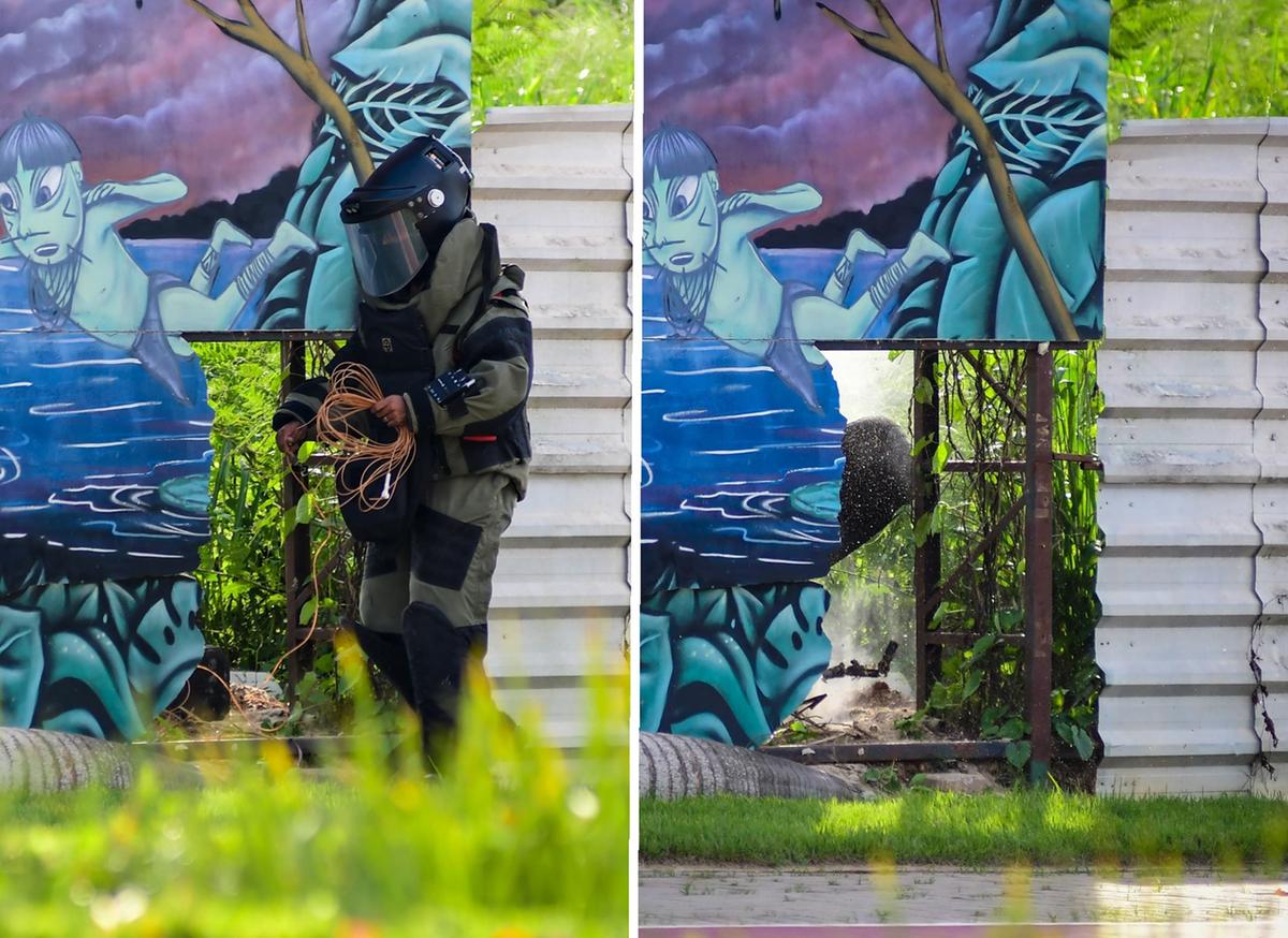 Objeto foi detonado logo após um agente do Grupo Marte ter feito o preparo para a explosão (Foto: Paulo Bindá/A CRÍTICA)