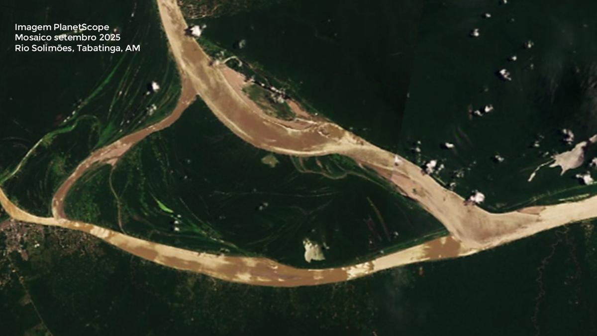 Rio Solimões, em Tabatinga, no mês de setembro. Foto: Planet, via Plataforma SCCON, do Programa M.A.I.S