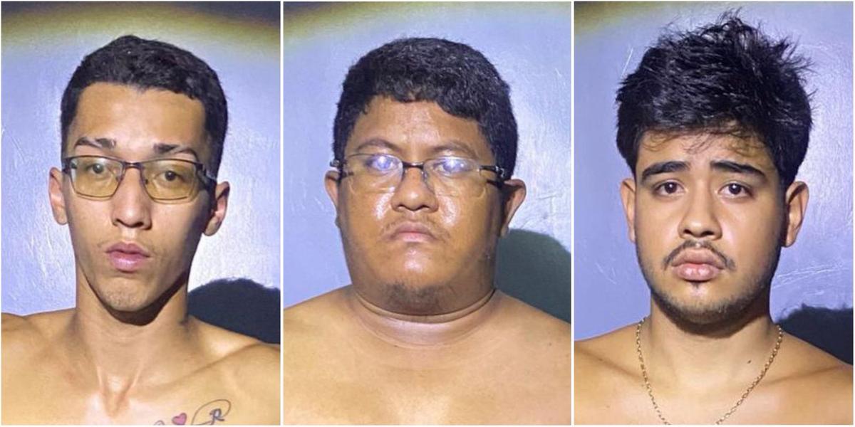 O trio preso, da esquerda para a direita: Ricardo de Oliveira Medeiros Catão, de 25 anos; Ruan Soares Teixeira, de 25 anos; Alex Neandro Teixeira Lima, 21 anos