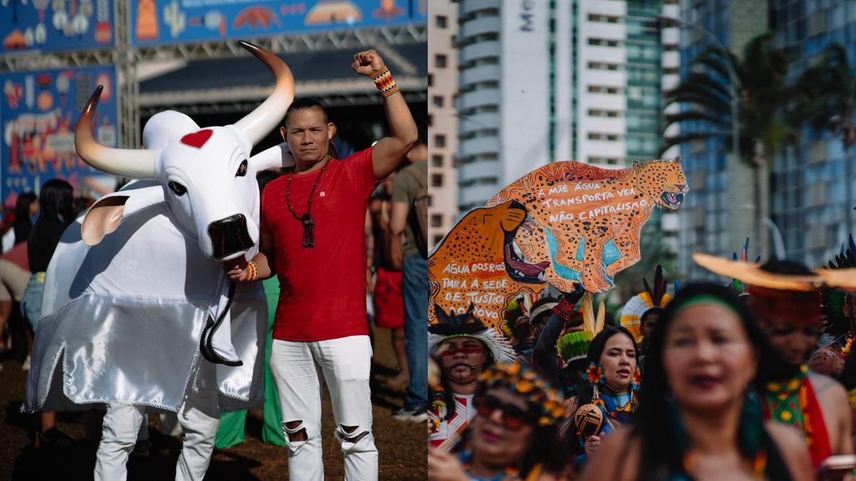 Pelo Garantido participaram o paje Adriano Paket&aacute;, a integrante da Comiss&atilde;o de Artes Izabel Munduruku e o tripa Batista Silva