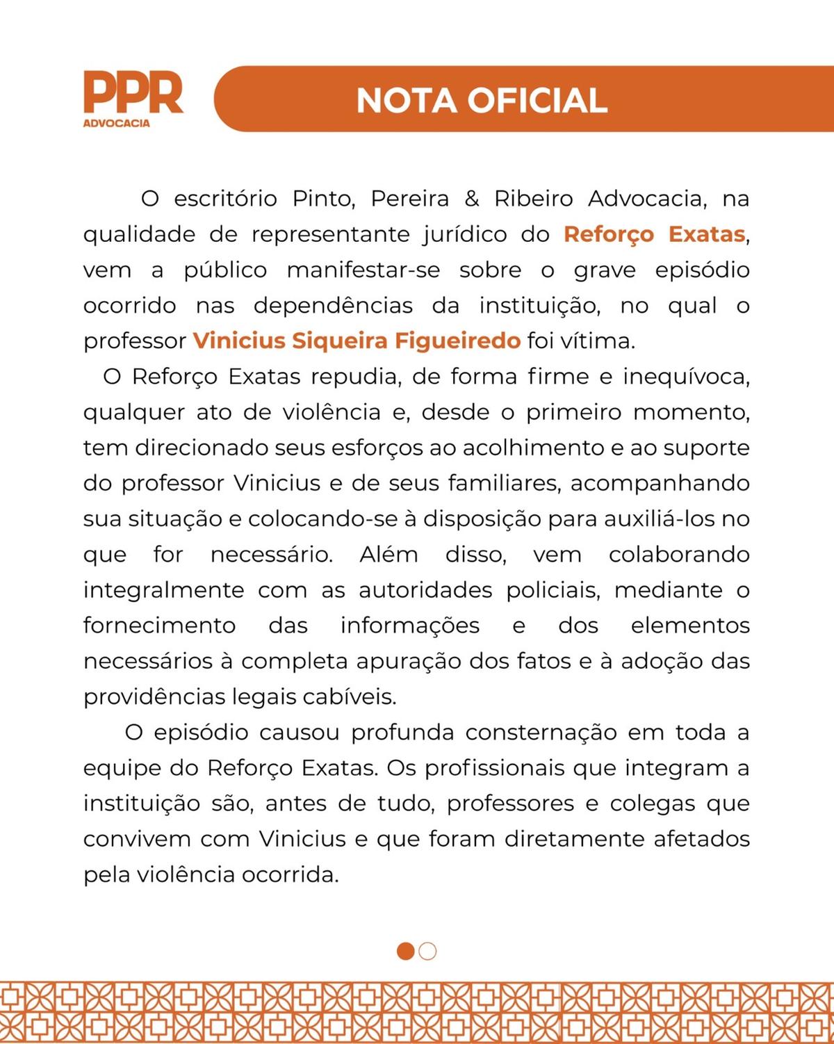 Posicionamento da Instituição onde ocorreu o ato