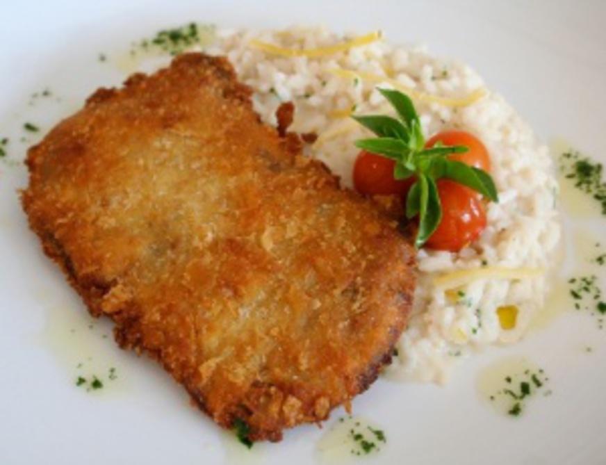 Risoto de limão siciliano com filé à milanesa