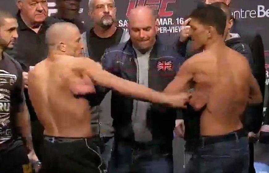 GSP e Nick Diaz no peso para o UFC 158