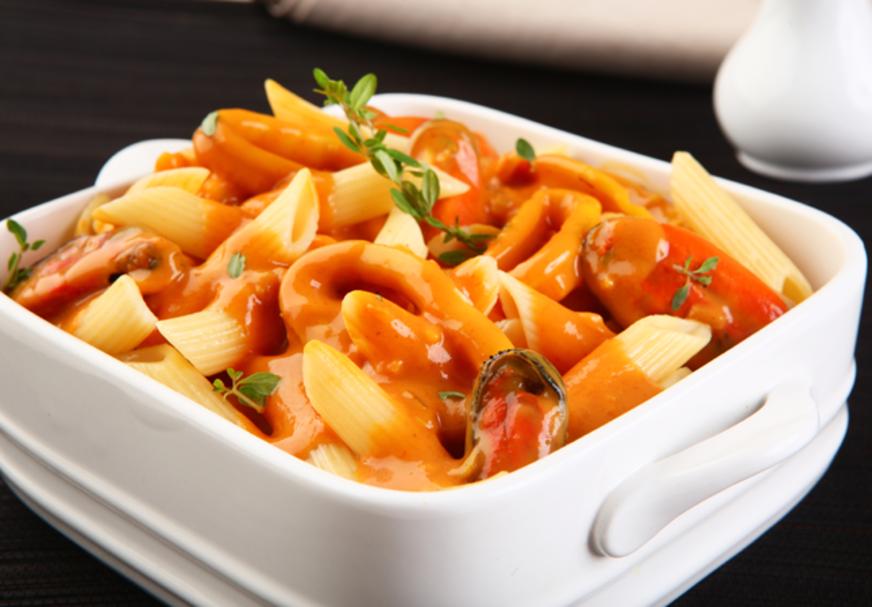 Penne com frutos do mar