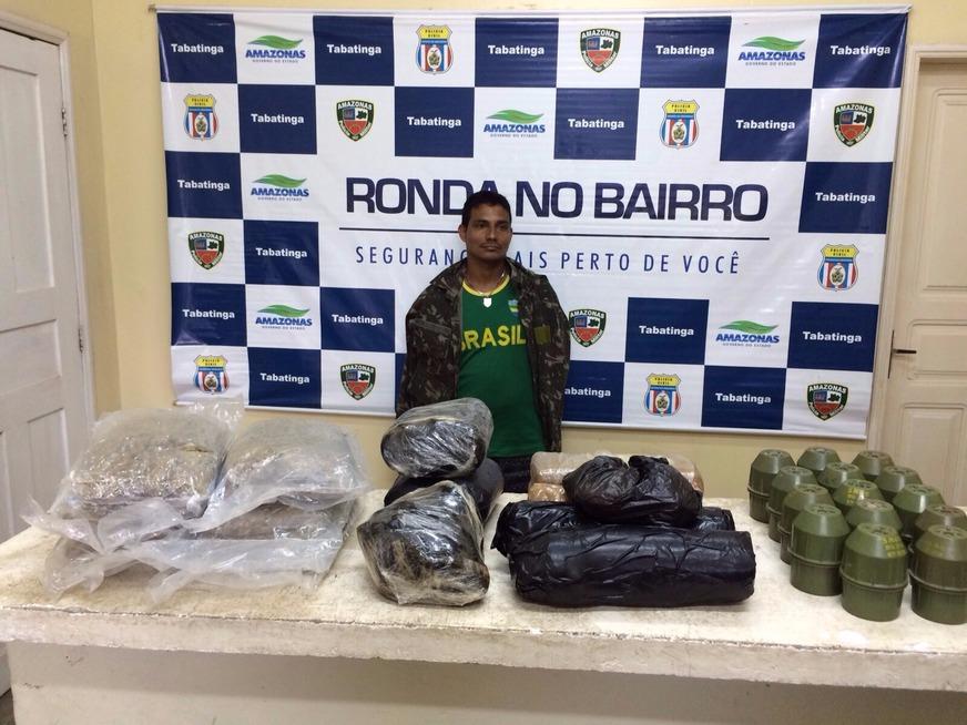 Homem é preso com com 9,5 kg de drogas e 14 granadas, no município de Tabatinga