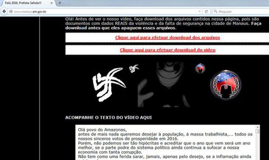 Site da Prefeitura de Manaus é invadido supostamente pelo grupo de hackers Anonymous