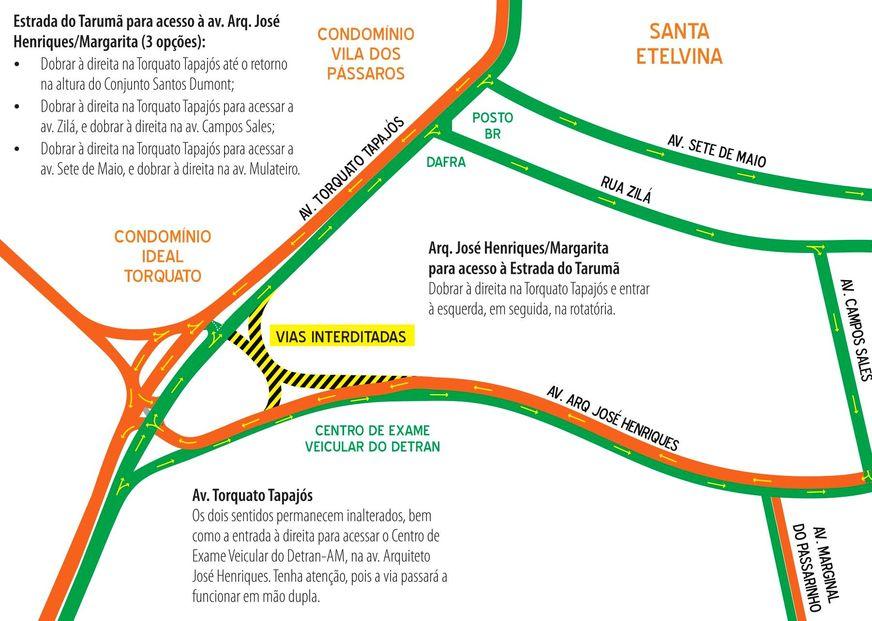 Parte de rotatória na av. Torquato Tapajós é interditada para construção de viaduto