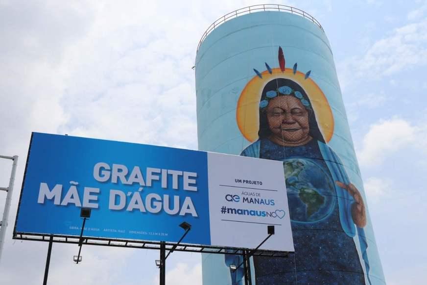 Grafite em reservatório na Ponta Negra destaca cores e cultura da Amazônia