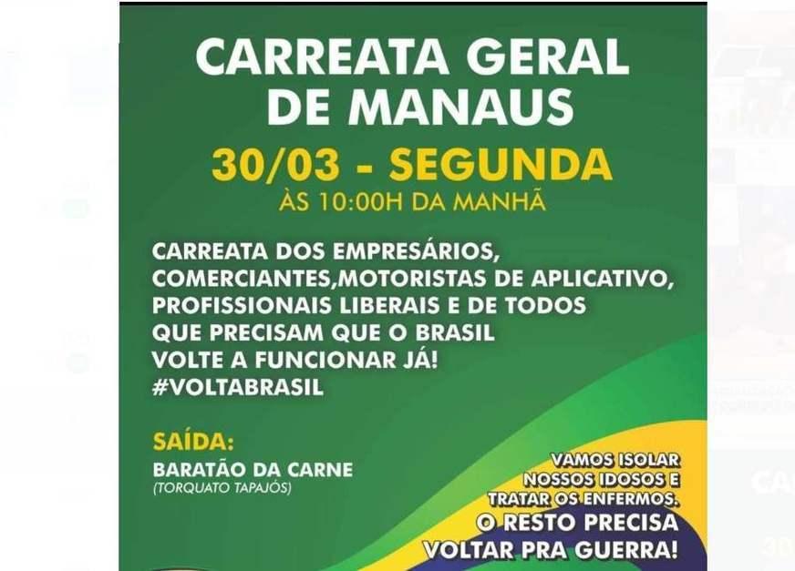 Manifestantes contrariam decisão judicial e mantém carreata contra isolamento