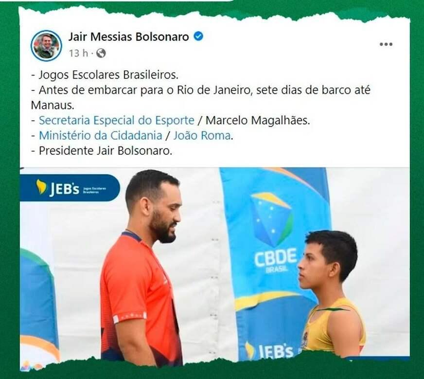 Jair Bolsonaro destaca vitória de atleta de Benjamin Constant