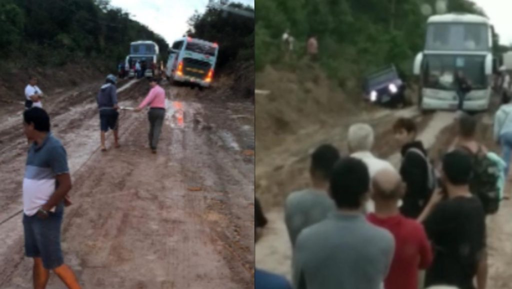 Comboio com ônibus e ambulâncias passa madrugada atolado na AM-010