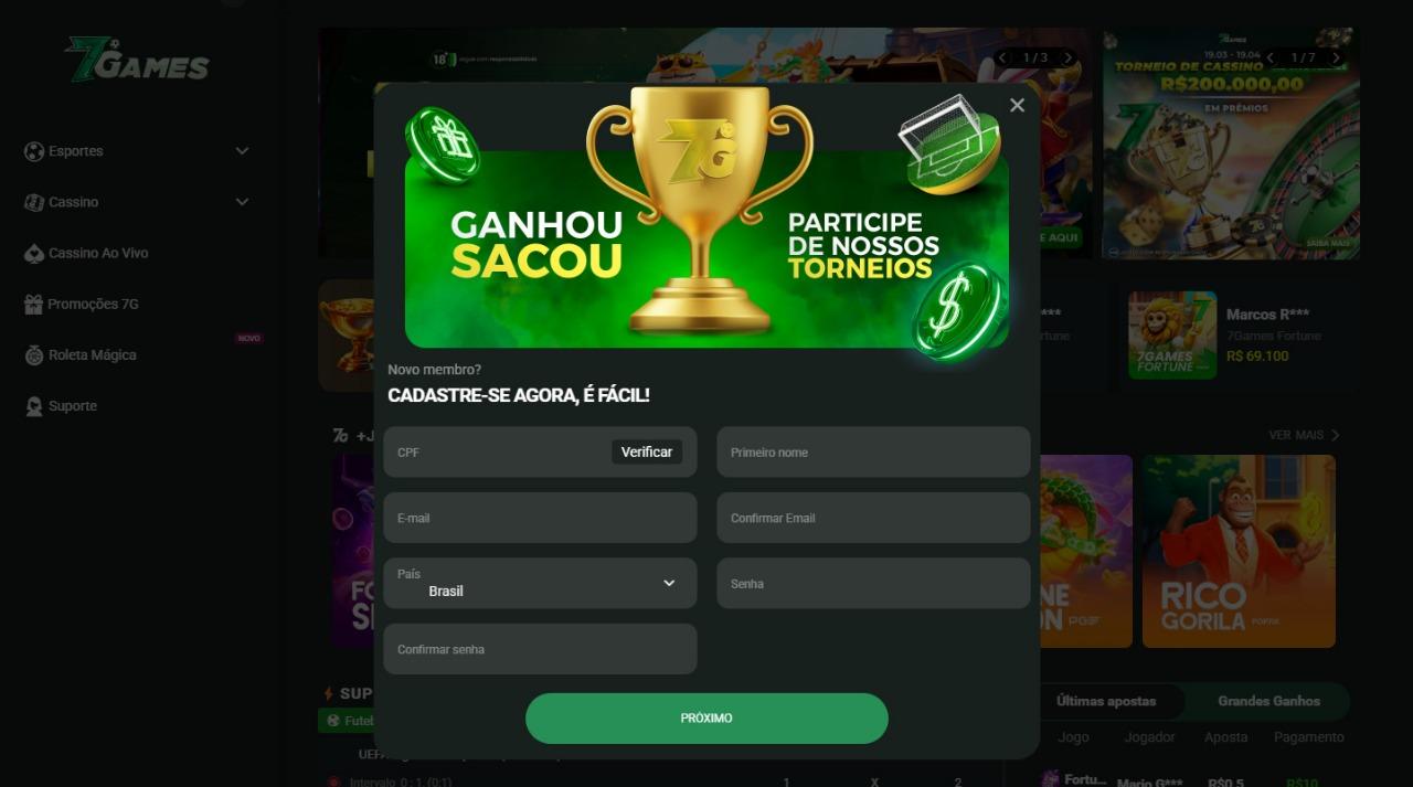 Tela de cadastro 7Games